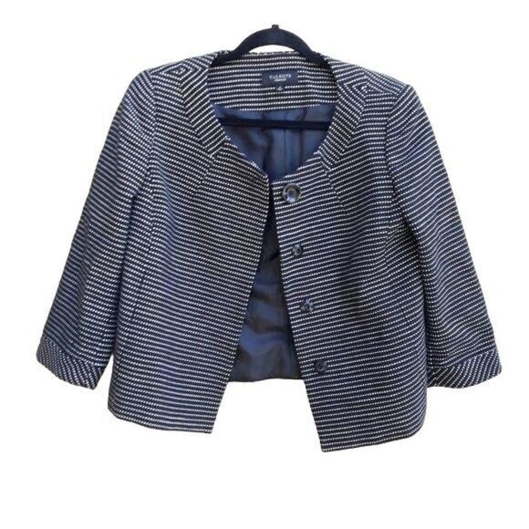 Talbots Blazer Cotton Collarless Scoop Neck Polka Dot Textured Black White 6 - Picture 4 of 12